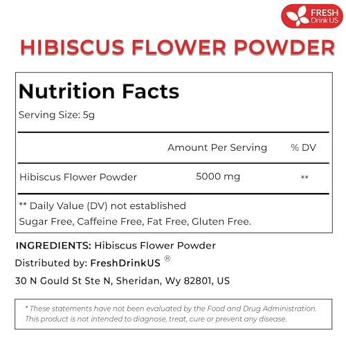 Image of FreshDrinkUS, Premium 16oz Hibiscus Flower Powder, 100% Natural and Pure from Hibiscus Flowers, Natural Food Coloring, No Additives, No Gluten, No Sugar, Vegan