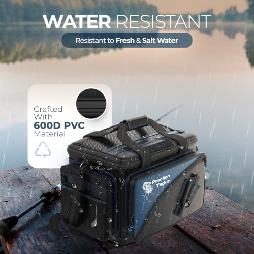 Image of Reaction Tackle Saltwater Fishing Tackle Bags, Water Resistant 1000D PVC Tackle Box Bag with Removable Dividers, Fits 3600 and 3700 Trays, Medium