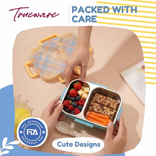 Image of Trueware Cool Touch 304 Stainless Steel PU Insulated Lunch Box with Two Compartment BPA Free, Food Grade Ideal for School, Picnic, Office & Outdoor - 540ml