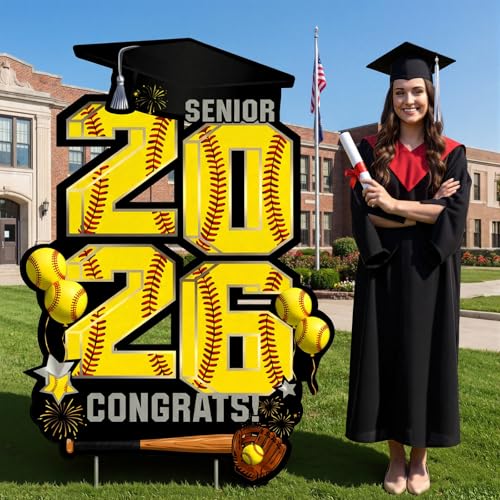 RattanView 42.9 2026 Senior Night Softball Graduation Yard Signs Outdoor Graduation Decorations Extra Large Class of 2026 Softball Congrats Grad Lawn Sign with Stakes for Indoor Outdoor Garden Party