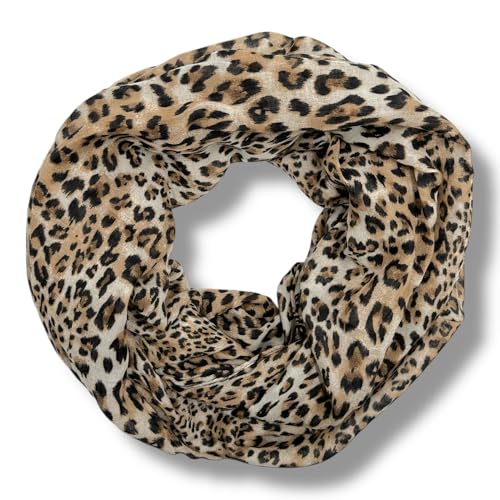 Ziona Loop Schal damen leoprint halstuch Frühling Leopardenmuster Tuch Sommer (Beige-Braun)