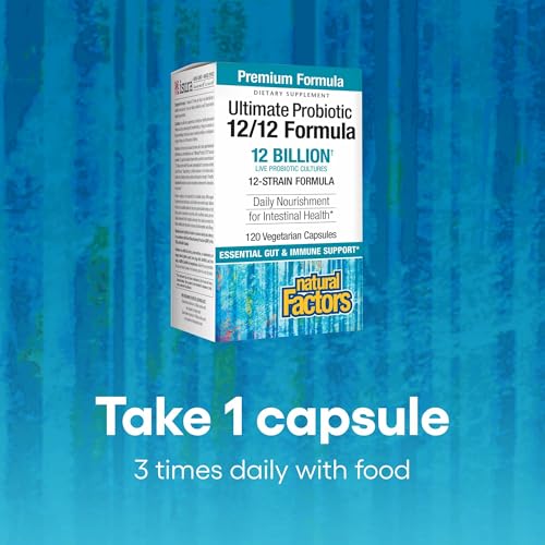Natural Factors Ultimate Probiotic 12/12 Formula - Digestive Health Support Supplement with Probiotics - Immunity & Gut Health Support Supplement - 120 Vegetarian Capsules (120 Servings)