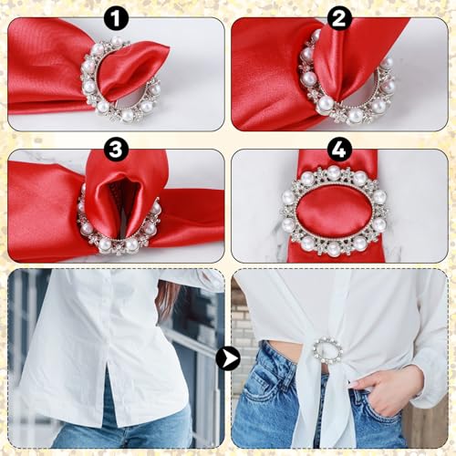Image of 6 PCS Scarf Ring Clip Shirt Clips Tshirt Clip Shirt Ties Clips for Women Clothing, Fashion Metal Scarf Rings Slides for Scarves, Luxury Rhinestone T-shirt Ties