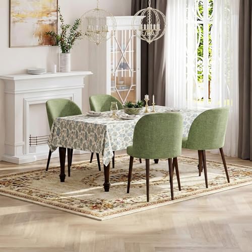 Image of Upholstered Dining Chairs Set of 2 - Modern Dining Room Chairs, Mid-Back Restaurant Kitchen Chairs with Wooden Legs, Green