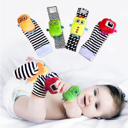 BABY K Foot Finder Socks & Wrist Rattles (Set L) - Newborn Toys for Baby Boy or Girl - Brain Development Infant Toys - Hand and Foot Rattles Suitable for 0-3, 3-6, 6-12 Months Babies