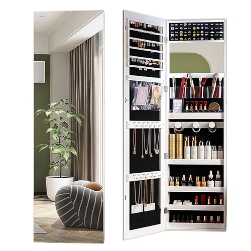 ZPVXRVQ Armario Joyas Colgar Puerta/montar Pared, con Espejo Cuerpo Entero, Espejo Interior Maquillaje, Organizador Cosméticos Joyas, Regalos San Valentín