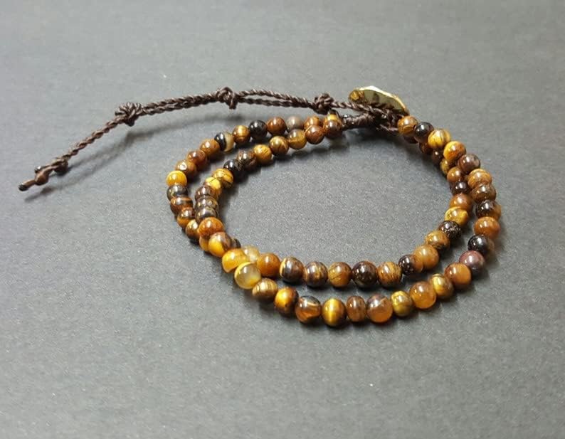 tiger's eye round smooth 4mm brown color beads adjustable thread cord bracelet for men, women, meditation, yoga, healing, prosperity.