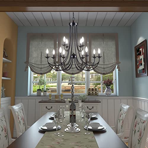 Flash Deals - 80% OFF Maxax 12 Lights Farmhouse Chandelier, 2-Tier Rustic Candle Pendant Light, Industrial Iron Candelabra Ceiling Lighting, for Foyer, Kitchen Island, Living Room, Dining Room, Black