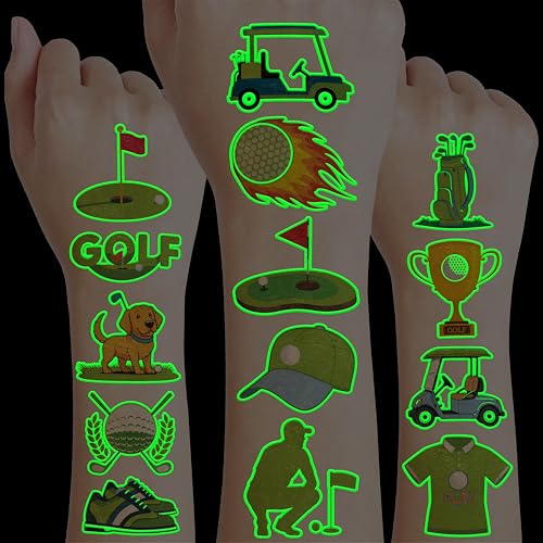Image of 96 PCS Golf Luminous Glow in the Dark Pre-Cut Temporary Tattoos for Kids | Cute Sport Theme Birthday Party Favors & Decorations for Boys Girls, Fake Tattoos, Sticker, Rewards & Gifts for Boys & Girls