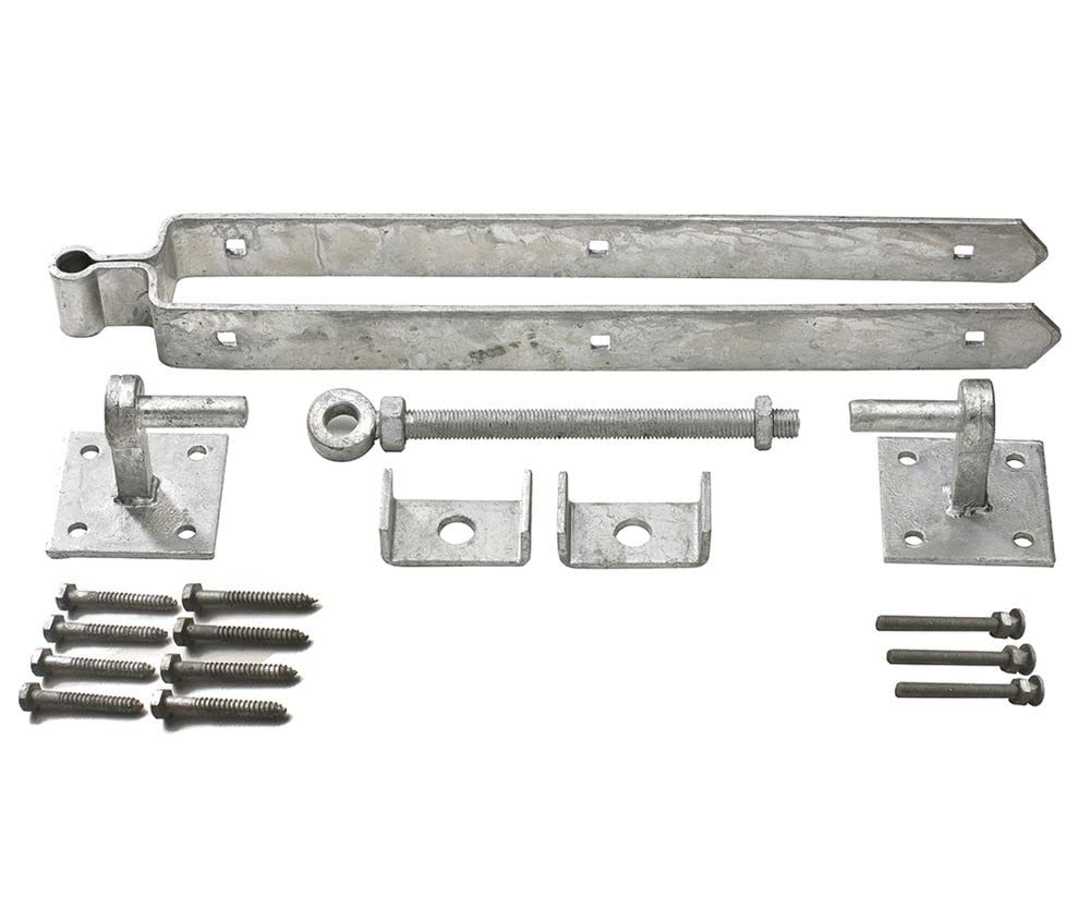 Wyre Direct Heavy Duty Galvanised Gate Hinge Set - 600mm Adjustable with 100mm x 100mm Hooks on Plate and Fittings for Shed, Gate, Garage & Barn, Stable Doors