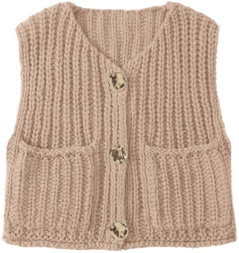 Image of UEU Womens Chunky Sweater Vest Button Down Sleeveless Cardigan V Neck Crop Crochet Knit Tops 2025 Fashion Trendy Clothes