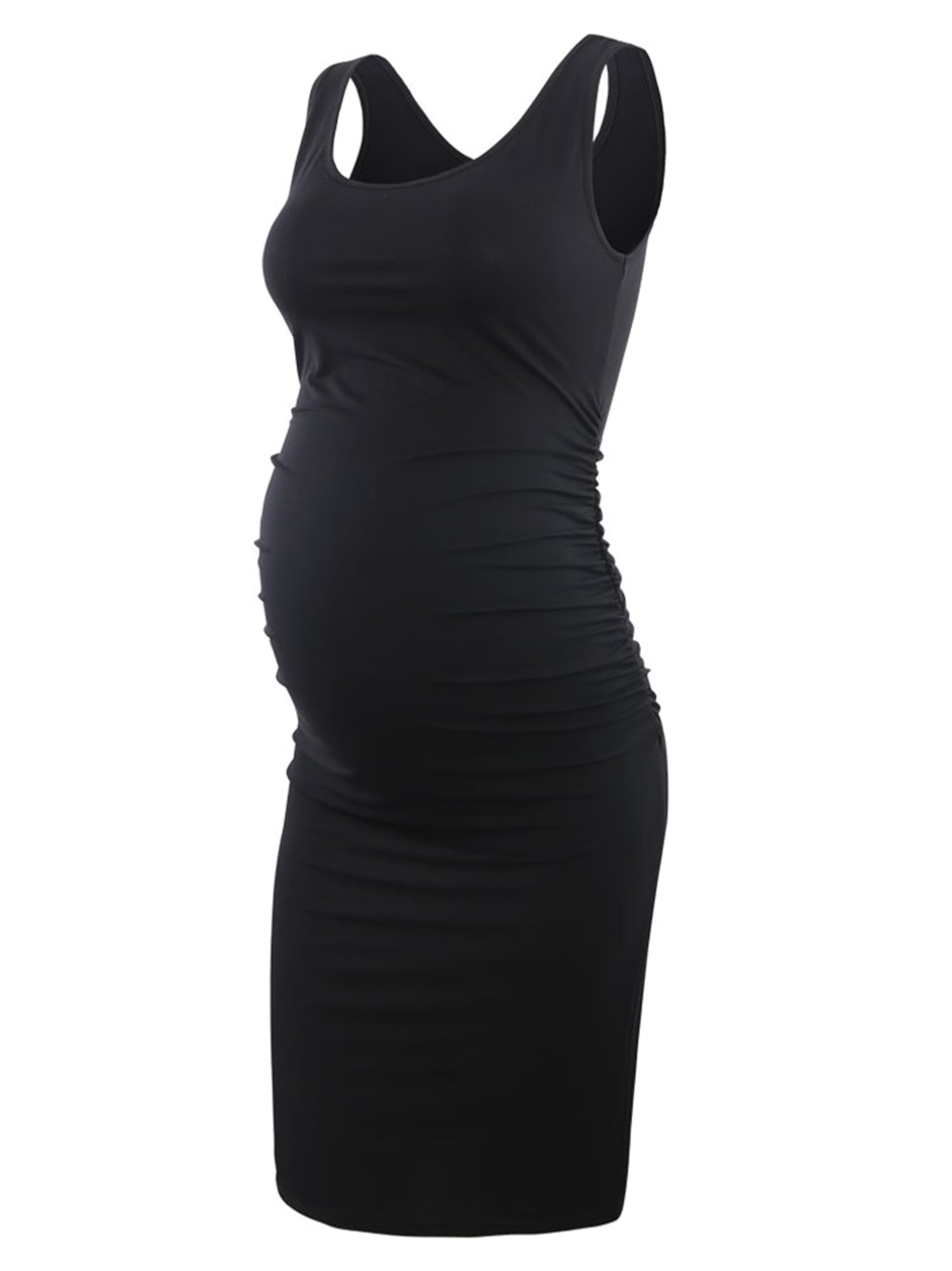 Liu & Qu Women's Maternity Sleeveless Tank Dresses Side Ruching Bodycon Dress for Daily Wearing or Baby Shower
