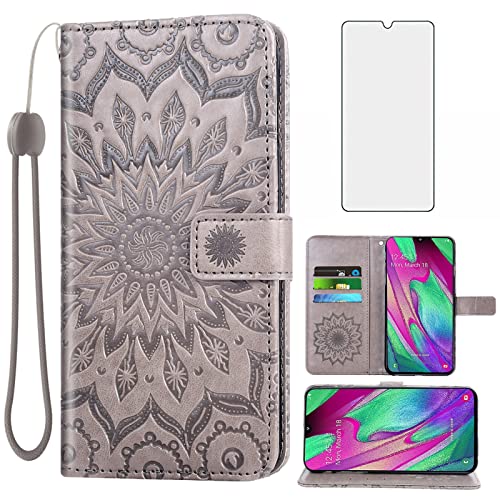 Accessoires Samsung Galaxy A40 coque portefeuille gris et vitre trempée Glaxay A 40 40a