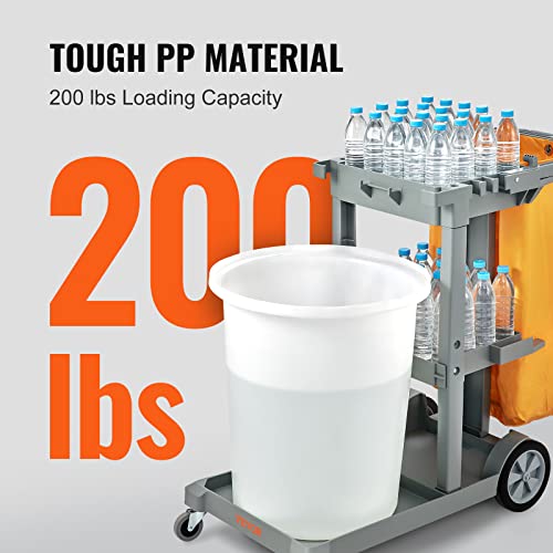 VEVOR Cleaning Cart, 3-Shelf Commercial Janitorial Cart, 200 lbs Capacity Plastic Housekeeping Cart, with 25 Gallon PVC Bag, 47" x 20" x 38.6", Yellow+Grey by VEVOR - Image 3