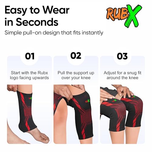 Image of RUBX Active Knee Cap Support for Men & Women | Pain Relief Knee Brace | Anti-Sweat & Comfortable | Compression Knee Supporter for Joint Support, Sports, Gym & Injury Recovery (1 Pair) Red. Medium