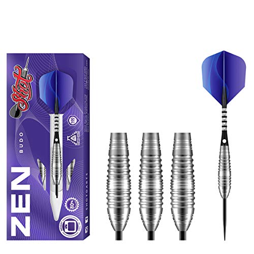 Shot Darts Metal Tip Zen Budo (23g/ 24g/ 26g) 80% Tungsten Center Balanced Bomber shape perfect for beginner Handcrafted Professional Darts & Flights Made in New Zealand Metal Tip Darts for Dart Board