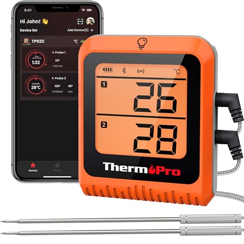 ThermoPro TempPro Fleischthermometermit 2 Sonden Grillthermometer 150 Meter, Empfängt Bluetooth Bratenthermometer mit Timer und Alarmfunktion, Thermometer Kochen für Fleisch, Grill, Ofen 1
