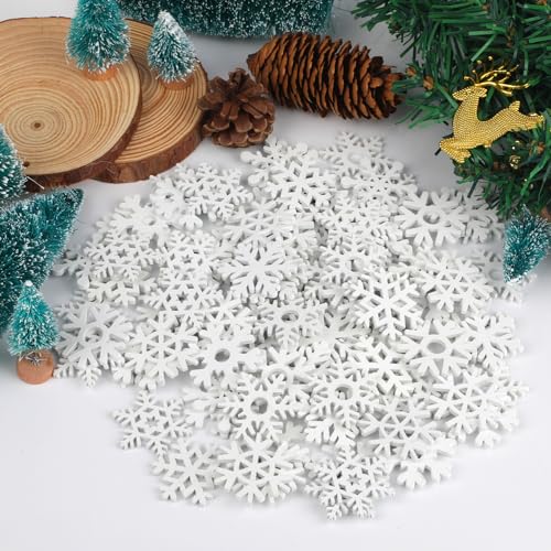 100 Stücke Schneeflocken Weihnachtsbaumschmuck Holz, 35 mm Weiß...