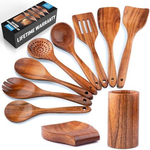 Zulay Kitchen 10-Piece Wooden Spoons for Cooking - Smooth Finish ...