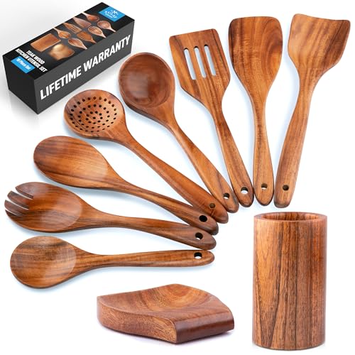 Zulay Kitchen 10-Piece Wooden Spoons for Cooking - Smooth Finish ...