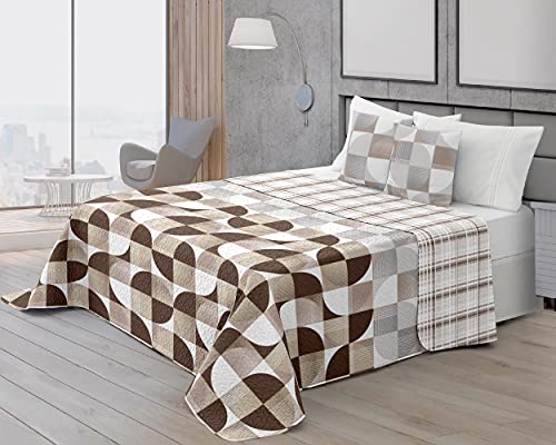 Vipalia Colcha Bouti Reversible Verano. Colchas Cama 150 Modernas Dormitorio Matrimonio. Cubre Camas Primavera y Entretiempo Acolchada Suave. Modelo Cine. Cama 150, 250x260 cm. Color Beige/Gris