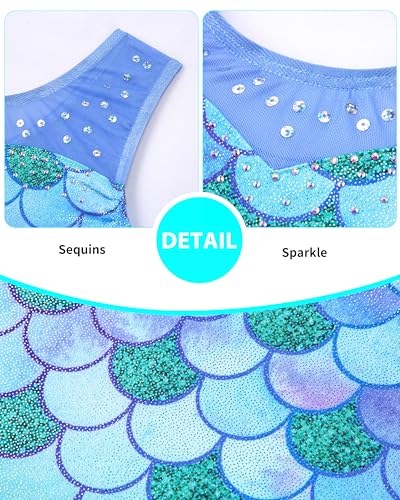 Image of HOZIY Leotards for Girls Gymnastics Kids Children Biketard Snowflake Ribbon Blue Purple Hot Pink Sparkle