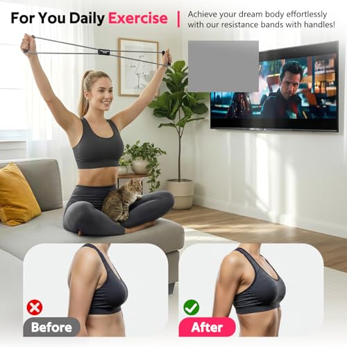 Image of Figure 8 Resistance Bands with Handles, 3 Levels Latex Exercise Stretch Bands