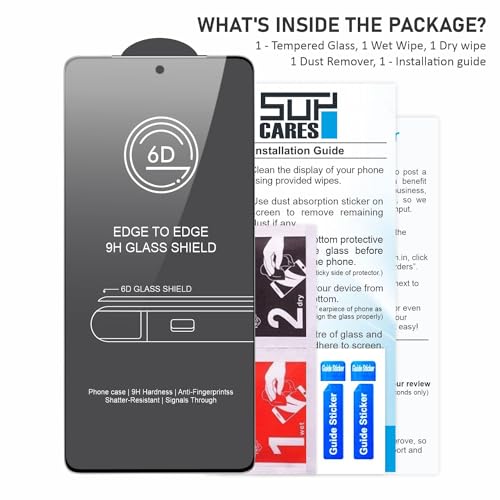Image of SupCares Tempered Glass for Redmi Note 13, Redmi Note 13 Pro and Poco X6 Neo (6.67 Inch) With Installation Kit | 9H Edge to Edge Screen Protector | Black