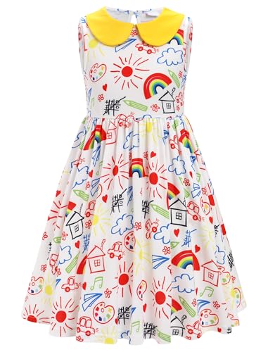 IMEKIS Toddler Kids Girls Back to School Dress Sleeveless Pencil Print Kindergarten First Day of School Outfit 3-7T