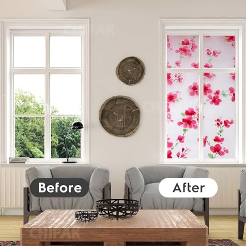 Image of CHIPAK Premium Vinyl Privacy Stained Window Glass Film (18x150 Inch) - Self-Adhesive Decorative Sticker Opaque Sheet Tint Wallpaper for Glass Cover Window, Door, Office, Home.| Anti-UV. Mystic Pink