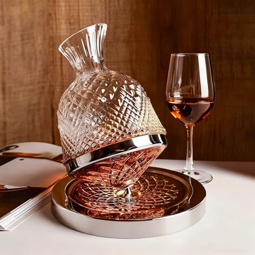 Fhlprte Wein Dekanter 360 drehbarer Dekanter 1500ML Rotweinkaraffe aus Bleifreie Kristallglas Whisky Dekanter Geschenk für Weinliebhaber Weihnachten Geschenke Geschenke für Männer