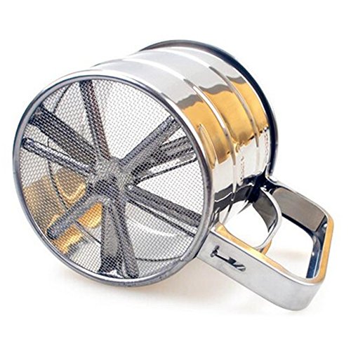Stainless Steel Flour Sieves Shaker Dia 10.5x H 9.5cm 24 Mesh Single Layer Cup Shape Coffee