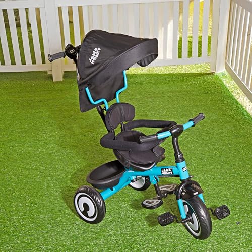 Image of Amazon Brand - Jam & Honey Kids Tricycle with Canopy & Adjustable Parental Handle | Safety Belt, Storage Basket & Comfort Seat | BIS & ISI Certified | Sea Green | Ideal for Toddlers 2+ Years