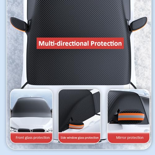 Image of Car Windshield Snow Cover, Magnetic Windshield Cover, Multi-Directional Protection, Universal Fit Waterproof Windproof Sunshade Snow Cover with Side Mirrors Cover Fits Most Cars Trucks SUVs, Orange