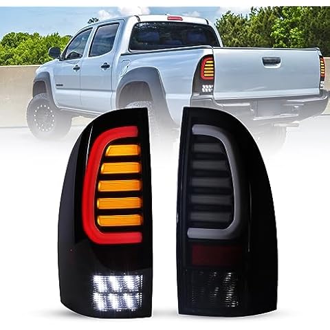 Winjet Full LED Tail Light Fit For 2005-2015 Toyota Tacoma, Led Sequential Taillight Replacement w/Yellow Sequential Turn Signal/Running/Brake/Reverse Light (Black Housing Smoked Lens) Cover