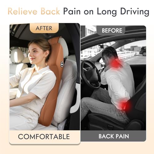 Image of FLORICH Car Seat Lumbar Support with Headrest Pillow Memory Foam Car Lumbar Pillow Back Support Cushion 2-in-1 Ergonomic Back Rest Pillow & Car Neck Pillow for Driving Tailbone Pain Relief, Brown
