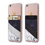 Cardly (Two) Finger Strap Cell Phone Stick on Wallet Card Holder Phone Pocket for iPhone, Android and All Smartphones. (Split Marble)