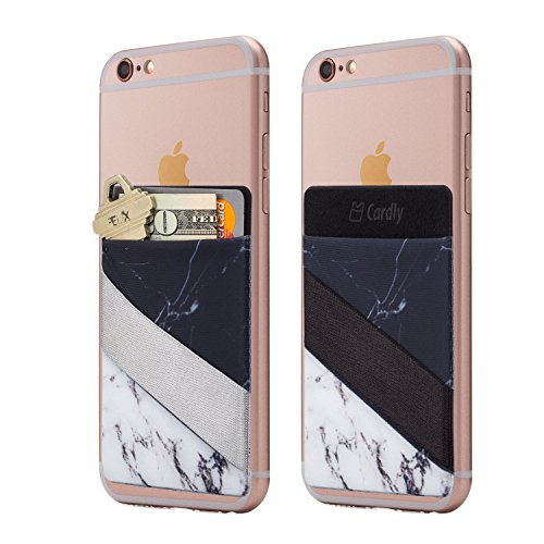 Cardly (Two Finger Strap Cell Phone Stick on Wallet Card Holder Phone Pocket for iPhone, Android and All Smartphones. (Split Marble)