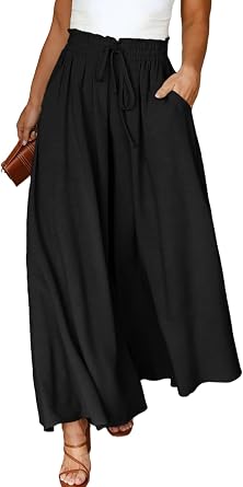 Eytino Womens Plus Size Wide Leg Pants Casual Elastic High Waist Flowy Pants Drawstring Palazzo Pants with Pockets1X-5X