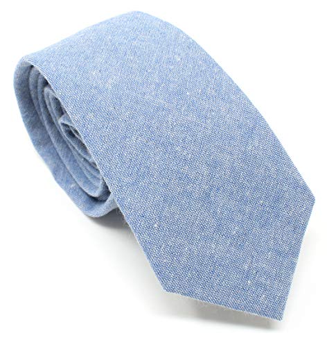 Image of Men's Chambray Cotton Skinny Necktie Tie Textured Distressed Style - 2.5 inch Width