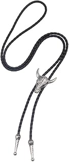 Men's Necktie Bolo Tie Bull Head Skull Leather Bola Tie Necktie Bolo Tie for Man
