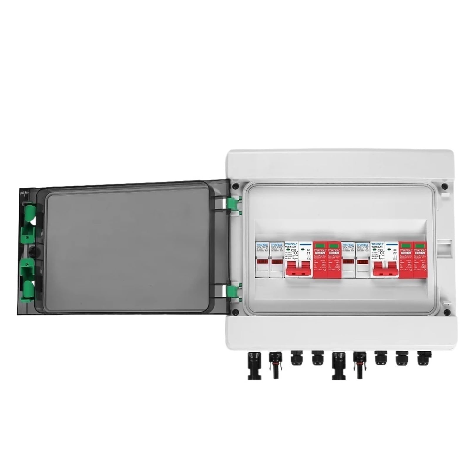 Quadro di combinazione fotovoltaico solare fotovoltaico con protezione da sovratensioni e fulmini, 2 ingressi, 2 uscite, 2 stringhe, DC 600 V, fusibile MCB SPD, scatola impermeabile IP65(40A DC MCB)