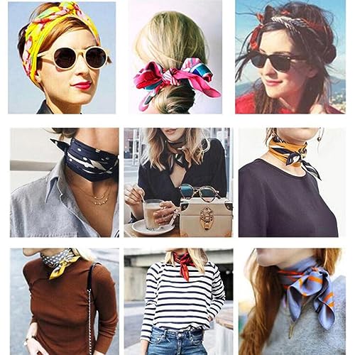 10PCS 50 x 50 cm Fashion Small Square Satin Scarves Fashion Printed Scarf Handkerchiefs Neck Head Scarf Scarves Necktie Headband Wristband for Ladies Girls Accessories (Random)3