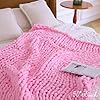Pink Chunky Knit Throw Blanket, Soft Pink Throw Blanket Hand Knit Throw Blankets for Couch Knitted Throw Yarn Thick Boho Chunky Throws for Bed Sofa Cable Knit Blankets for Women 50x60'' #5