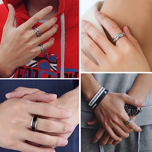 Eielo 9Pcs Stainless Steel Band Rings For Men Women Cool Fidget Spinning Chain Ring Anxiety Relief Fashion Simple Wedding Engagement Silver Ring Set thumb #5