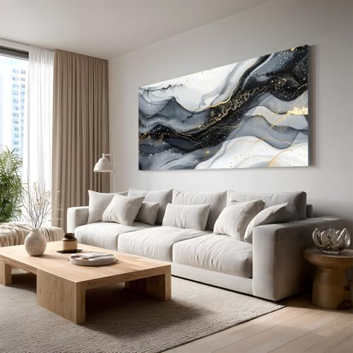 Fluido Astratto Quadri Moderni Camera Da Letto Macchie dinchiostro Oro Stampe Su Tela Grandi Dimensioni Marmo Estetico Quadro Decorativo Per Testata Letto O Soggiorno, Arte Murale Moderna 60x120 cm