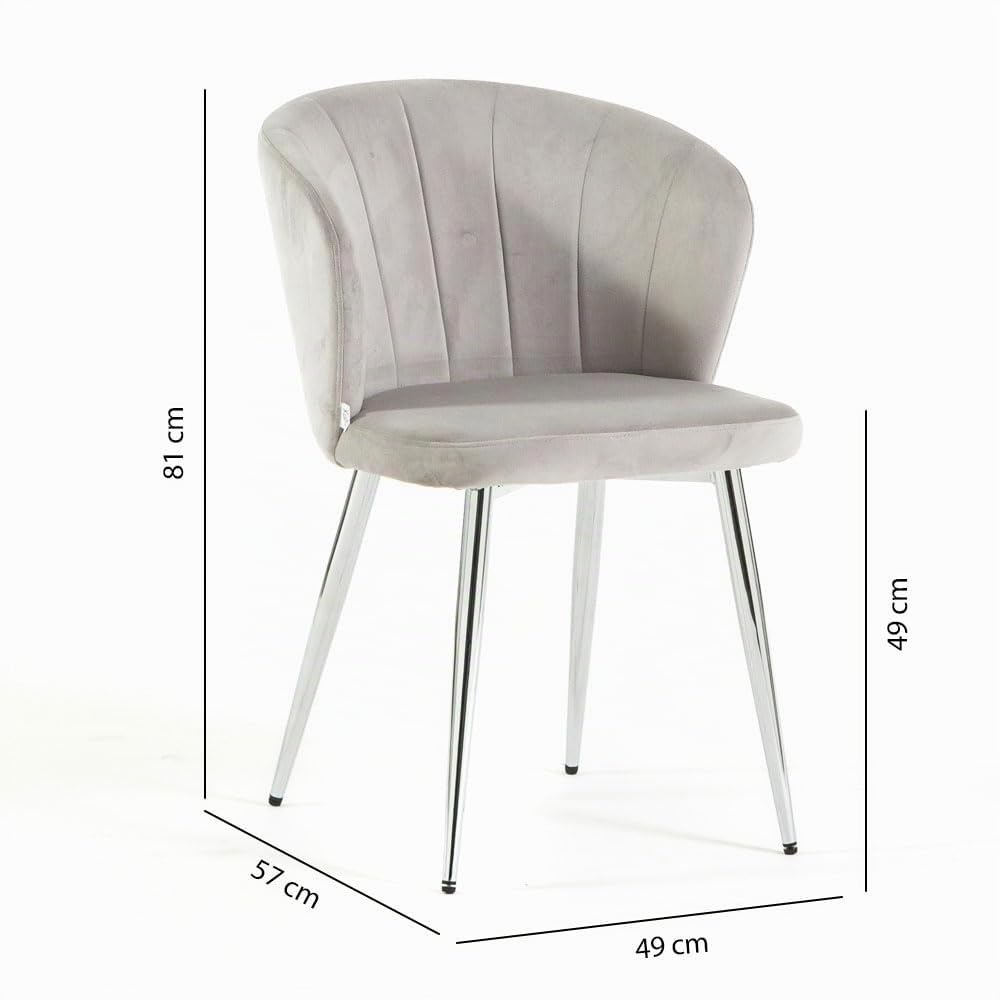 SIEDITI FUORI E DENTRO Set di 2 sedie/poltroncine imbottite in velluto per cucina o sala da pranzo con gambe in metallo, sedie da pranzo moderne - Clarissa (Gambe Argento, Velluto Grigio Chiaro)