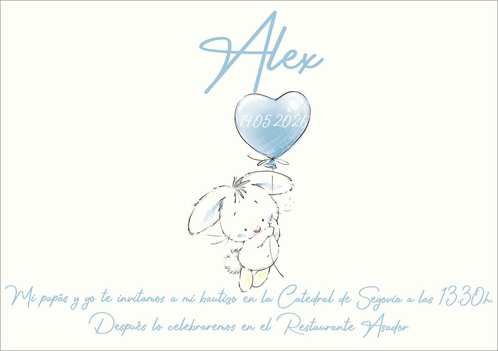 Invitaciones Bautizo Conejo Niño 15x21cm| Divertido y económico|Detalle de Bautizo| Recordatorio de bautizo| Personalizable