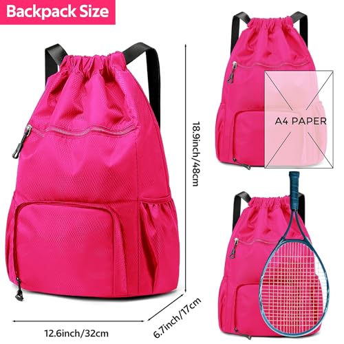 Image of Sports Drawstring Backpack Gym Sack with Shoe Compartment, Durable Oxford Fabric, Wet-Proof Pocket, Water-Resistant Cinch Bag for Men & Women, Foldable & Spacious Athletic Sackpack for Travel Fitness