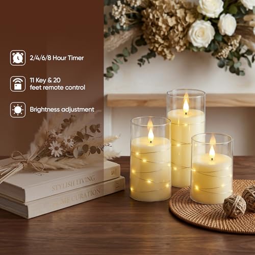 Image of Amagic LED Flameless Candles, Battery Operated Candles with Embedded Fairy Lights, Acrylic Fake Candles with Remote and Timer for Wedding Home Decor, Ivory White, Set of 6, D3 x H4 5 inch 6 inch